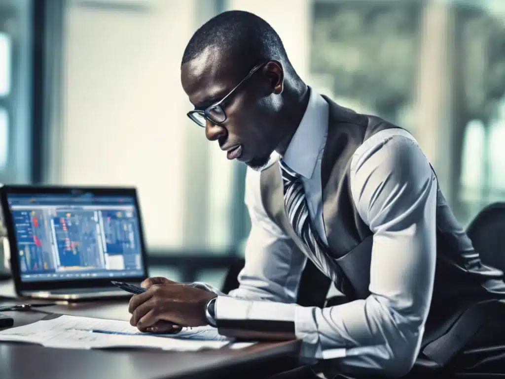 Un comptable tenant la comptabilité d'une entreprise.