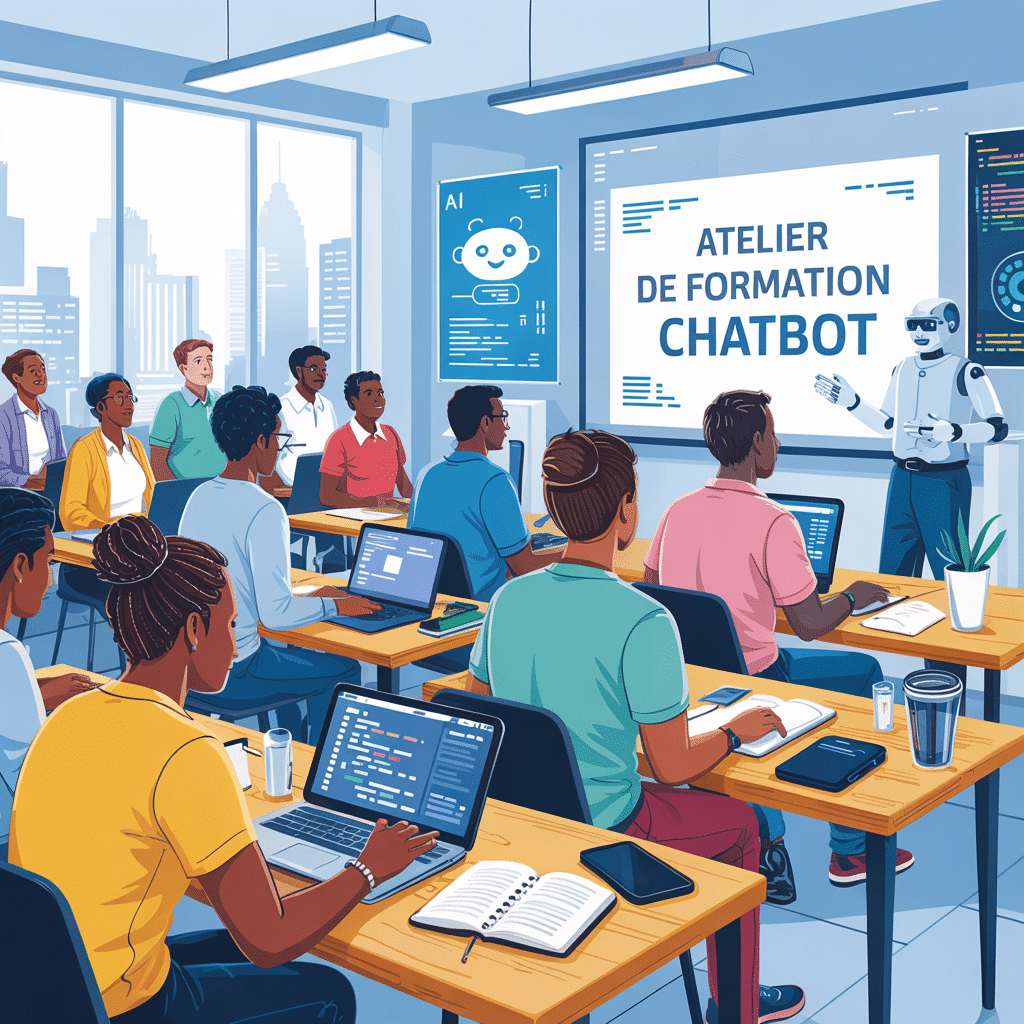 image montrant une salle pour un atelier de fabrication de chatbots